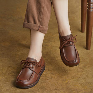 Nouvelles chaussures compensées rétro en cuir à lacets pour femme, style ethnique, semelle souple en tendon de bœuf, collection automne - Product Image 2