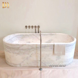 <span class=keywords><strong>Vasca</strong></span> <span class=keywords><strong>da</strong></span> Bagno Freestanding <span class=keywords><strong>in</strong></span> Marmo Beige, Lussuosa e Moderna, Ovale per Immersione Profonda - Product Image 4