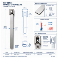 Attaches de câbles en acier inoxydable 304, 4 tailles - 30 cm, 25 cm, 20 cm, 15 cm, multi-usages, certifiées -80~+538°C pour utilisation en extérieur