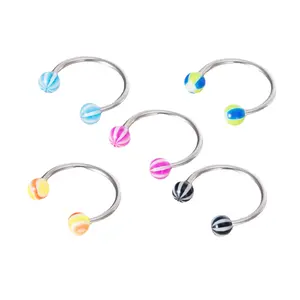 5 color mix set striped ball acrylic horseshoe piercing eyebrow nail nasal septum ear bone lip ring