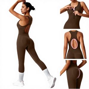 Nouvelle collection 2026 : Tenue de sport décontractée pour femme – Ensemble de yoga, combinaison de sport sexy à bretelles croisées et col rond pour la course et l'entraînement - Product Image 4