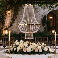 Lustre de table en cristal doré avec perles, centre de table LED, décoration de table de luxe pour mariage et fête