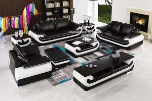 Conjunto de Sofá Seccional Moderno en Cuero Sintético PU Negro y Rojo con Respaldo Acolchado y Brazos Enrollados para Sala de Estar - Product Image 5