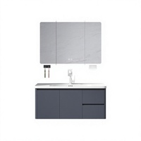 Kabinet Kamar Mandi PVC Tahan Air Minimalis Modern Melengkung Kombinasi Wastafel Keramik Terintegrasi yang Diperdalam
