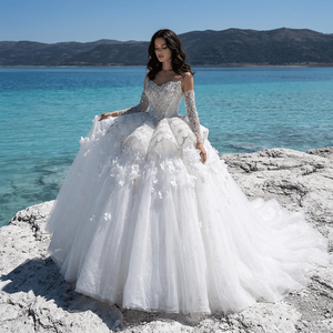 Robe de mariée Jancember Gt26020 style palais, en tulle léger, longue traîne, ciel étoilé, rêveuse, haut de gamme, élégante, ambiance romantique - Product Image 1