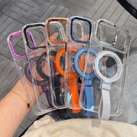 Coque antichoc transparente en TPU et acrylique avec support pliable en métal et anneau magnétique pour iPhone 17 Pro Max avec sangle