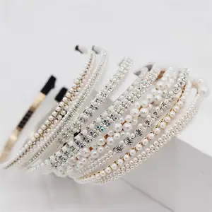 Hb824 popular fashion alloy hair band accessories decoration Amorcome with metal rhinestone crystal pearl hairband for for and girls