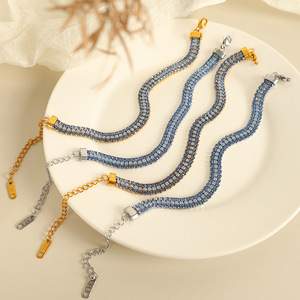 Pulsera de cristal con diamantes azules, chapado en oro y plata, acero de titanio, engaste en canal, joyería de uso diario para mujer SL86 - Product Image 1