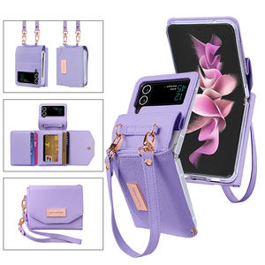 Funda de teléfono con billetera de cuero PU con ranura para tarjeta de lujo para <span class=keywords><strong>Samsung</strong></span> <span class=keywords><strong>Z</strong></span> <span class=keywords><strong>Flip</strong></span> 5 4 <span class=keywords><strong>3</strong></span> funda de teléfono móvil a prueba de golpes con correa cruzada - Product Image 3