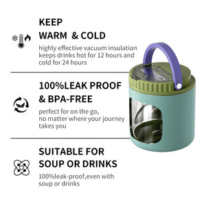 Pot de nourriture isolé en acier inoxydable de haute qualité Thermos Houroffer soupe chaude boîte à lunch pour enfants adultes avec techniques d'impression - Product Image 6