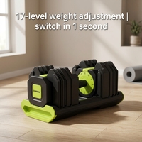 Haltères réglables 36 kg avec base de rangement, 17 niveaux de poids, réglage rapide par rotation, pour la musculation à domicile