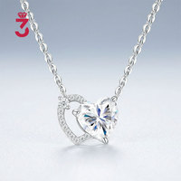 Collar con Colgante de Moissanita en Forma de Corazón Romántico, Plata de Ley S925, Cadena de Cable con Piedra Tallada en Corazón, Regalo para Mujer
