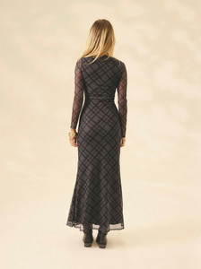 Vestido largo de malla de manga larga para <span class=keywords><strong>mujer</strong></span>, con estampado geométrico de rejilla, silueta de sirena ajustada, vestido casual para uso diario, venta al por mayor - Product Image 4