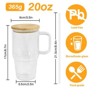 Vaso Personalizado de Vidrio Esmerilado Transparente de 20 oz para Sublimación, Taza con Asa y Tapa de Bambú - Product Image 4
