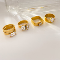 Bague créole double couche pour femme, en zircon en forme de goutte d'eau et de larme carrée, avec surface incurvée et placage or 18 carats, style tendance