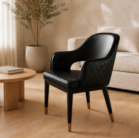 Fauteuil de salle à manger moderne rembourré en gros, chaise en similicuir noir avec coutures losanges pour projets de banquets et bistrots