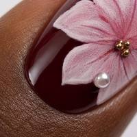 Druk op Nagels Kersenbloesem Sakura Groothandel Op Maat Amandel Valse Nagels Bordeaux 3D Bloem Parel Strass Luxe