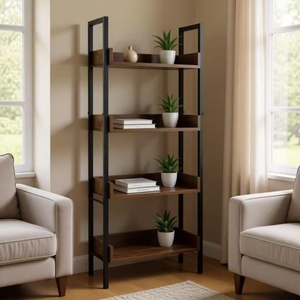 Étagère à livres vintage industrielle à 4 niveaux - Étagère ouverte en bois rustique et métal pour le salon et le rangement de la cuisine - Product Image 6