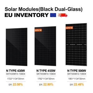 EU kho Chứng Khoán nertherlands một lớp Topcon tất cả các màu đen kính đôi bifacial 500 watt panneaux solaires tấm pin mặt trời - Product Image 4