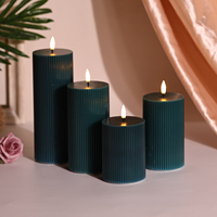 Ensemble de 4 bougies LED à flamme réelle 3D à piles de paraffine de Matti, télécommande, flamme vacillante, pilier vert, rayures