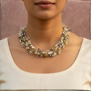 Collar de moda para mujer con múltiples gemas, en capas y con cuentas, estilo llamativo. - Product Image 3