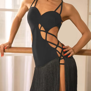 Vestido Profesional de Baile Latino con Borlas y Tirantes, Diseño sin Espalda, Transpirable, para Samba y Chachachá, para Mujer, en Poliéster - Product Image 3