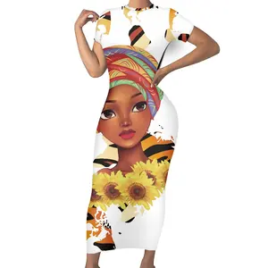 2021 이브닝 드레스 저렴한 가격 아프리카 소녀 인쇄 디자이너 캐주얼 드레스 플러스 크기 여성 드레스 대량 사용자 정의 디자인