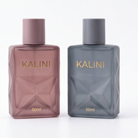 Flacon de parfum de luxe 50 ml en verre carré vide avec atomiseur et boîte, personnalisable avec logo pour ligne de parfums
