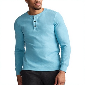 T-shirt côtelé à manches longues pour homme, coupe classique, col à 3 boutons, qualité supérieure 220 GSM, logo personnalisé, vente directe usine - Product Image 1