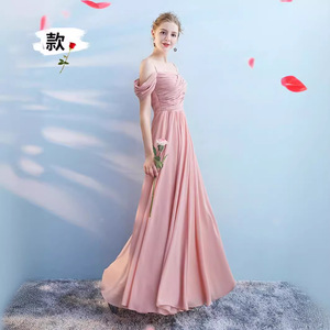 Bridesmaid Dresses Long A-Line Chiffon Natural Waist Halter Neckline Solid Color Korean Style Wedding Sister Outfits - Product Image 3