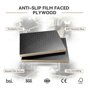 Contrachapado de Eucalipto de 12 mm, Moderno, Antideslizante, Resistente al Agua, con Recubrimiento de Película y Pegamento de <span class=keywords><strong>Melamina</strong></span> para Encofrados de Construcción en Exteriores - Product Image 1
