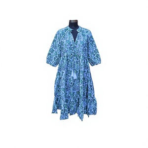 Vestido Midi con Estampado Floral, Cuello en V, Manga Tres Cuartos, Corte Holgado, Dobladillo Asimétrico, Tejido Transpirable de Viscosa, Vestido Casual de Verano - Product Image 1