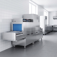 Lave-vaisselle à convoyeur commercial et industriel, capacité 2500-5000 services par heure, type linéaire, en acier inoxydable, pour cantine