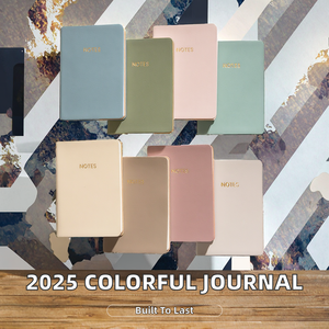 Carnet de notes/journal en cuir PU format A5 2026, couverture rigide avec logo personnalisé, reliure cousue, 80 feuilles, pages lignées colorées - Product Image 2