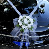 Perlengkapan Dekorasi Bunga Mobil Pengantin LO-984, Set Bunga Artificial & Pita Transparan untuk Hiasan Depan Mobil Pengantin & Rangkaian Konvoi
