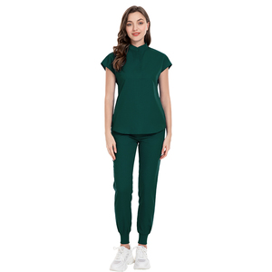 女性看護師用スクラブセット、多ポケットポリエステル製洗濯可能ジョガースクラブスーツ、トップスとパンツ、ストレッチ医療スクラブ - Product Image 2