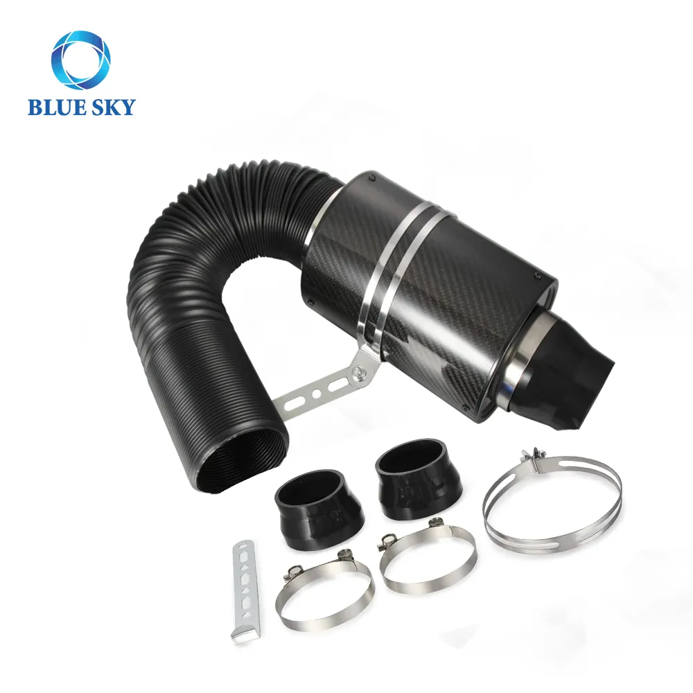 3 inch Universal Carbon Fibre Cold Air Filter Feed Enclosed Intake Induction Pipe Hose Kit