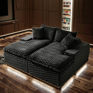 Divano Modulare Convertibile Quadrato con Chaise Longue Doppia in Velluto a Coste Nero con Schiuma Memory - Product Image 5