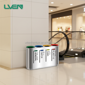 Poubelle de recyclage à ouverture supérieure en acier inoxydable à 2-4 compartiments pour aéroports/centres commerciaux, bac à <span class=keywords><strong>d</strong></span>échets intérieur, usage commercial et public - Product Image 2