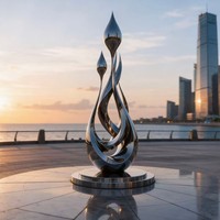 Patung Baja Tahan Karat Spiral Api Tetesan Air Poles Cermin, Dekorasi Plaza Pantai Modern nan Indah, Produk Baru yang Dapat Disesuaikan
