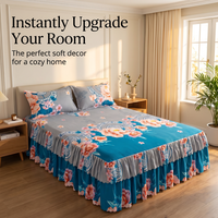 Ensembles de jupes de lit en fibre de polyester en gros avec draps imprimés doux et lisses en trois pièces