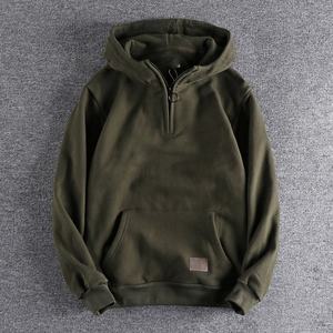 2025 <b>Men's</b> Half-Zip <b>Hoodie</b> - Olive Green Oversized Fleece-Lined Streetwear Casual Autumn Winter Warm Pullover - Product Image 1