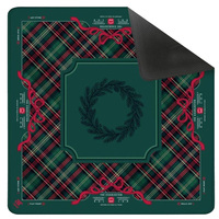 Alas Meja Permainan Liburan Motif Kotak-kotak Tartan Hijau dengan Pita Merah dan Karangan Bunga, Alas Mahjong Anti Selip dengan Lapisan Karet