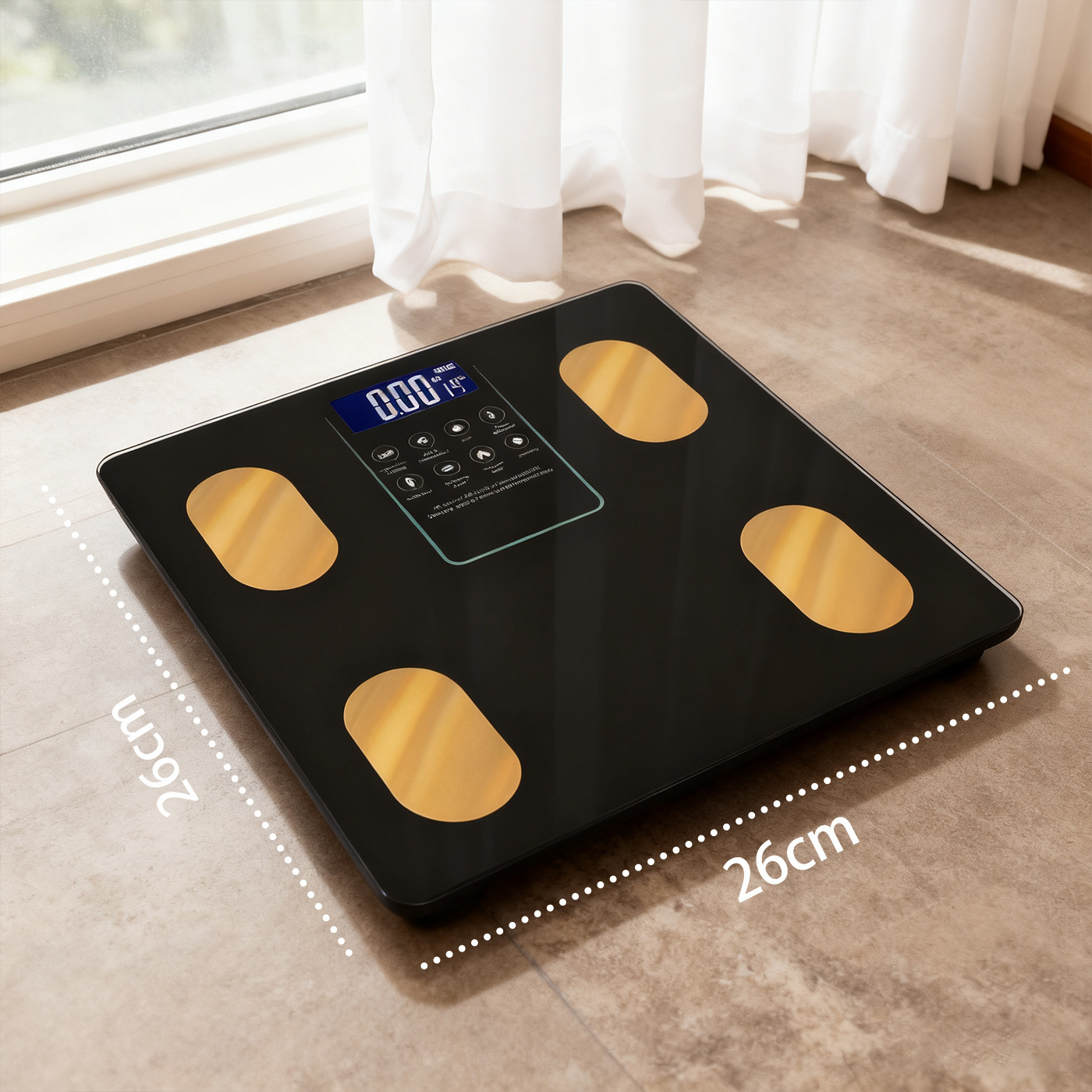 Báscula de grasa corporal de alta precisión, negra [Pilas incluidas]