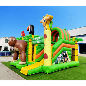 Château gonflable combiné de haute qualité avec toboggan, thème safari animaux de la jungle, qualité commerciale, PVC, capacité de 300 à 500 kg, 5 à 10 personnes - Product Image 5