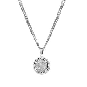 ダイヤモンドネックレスカスタムステンレスジュエリー聖ベネディクトラウンドペンダントゴールドシルバークリスタル - Product Image 4