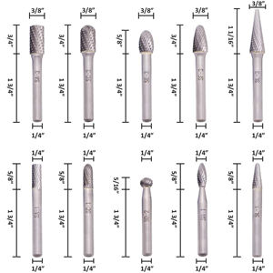 Set di Frese Rotative in Carburo Solido, Gambo da 1/4\" a Doppio Taglio per Lavorazione dei Metalli, Sbavatura, Intaglio e Incisione (10 Pezzi) - Product Image 2