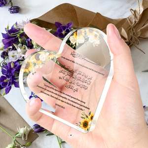 Plaque en acrylique en forme de cœur pour la bénédiction du <span class=keywords><strong>mariage</strong></span> islamique avec design de tournesol arabe doré inspiré du <span class=keywords><strong>Coran</strong></span>, cadeau de <span class=keywords><strong>mariage</strong></span> musulman pour la célébration de l'Aïd - Product Image 2