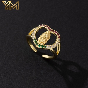 YM Hochwertiger Religiöser Jungfrau Maria <span class=keywords><strong>Ring</strong></span> in Rund/Oval/Herzform, Offener Verstellbarer <span class=keywords><strong>Ring</strong></span> für Damen und Herren, Vintage Fingerschmuck Accessoires - Product Image 2