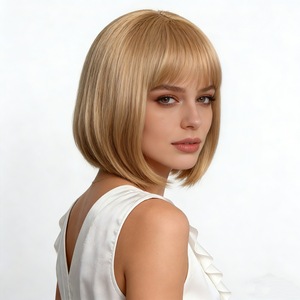 Perruque <span class=keywords><strong>courte</strong></span> et droite tendance, blonde claire, style européen et américain, en fibres synthétiques douces, pour un usage quotidien - Product Image 4